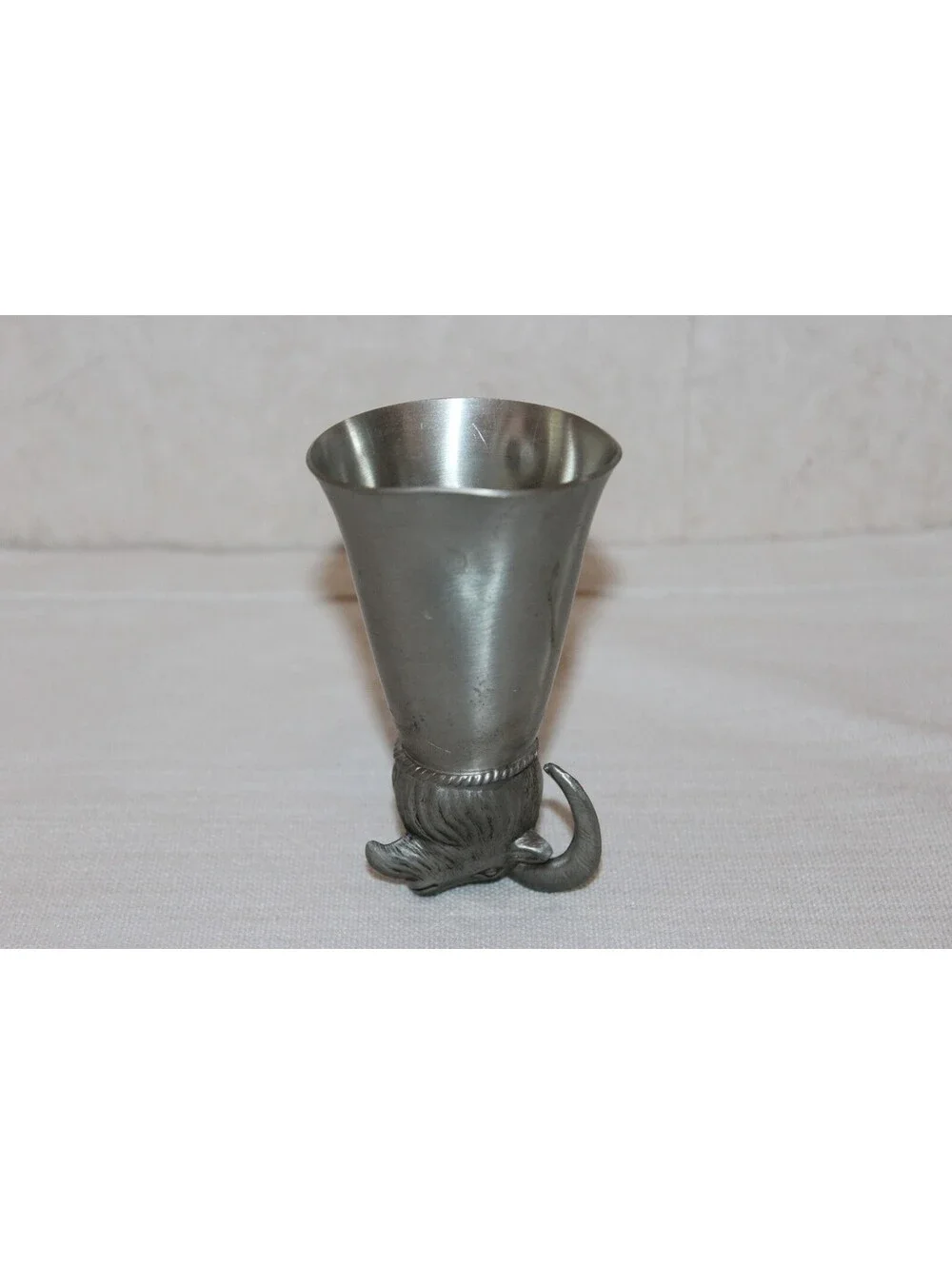 Vintage Connecticut Pewter Goat Head Stirrup Cup Shot Glass Ram Hunting Barware
